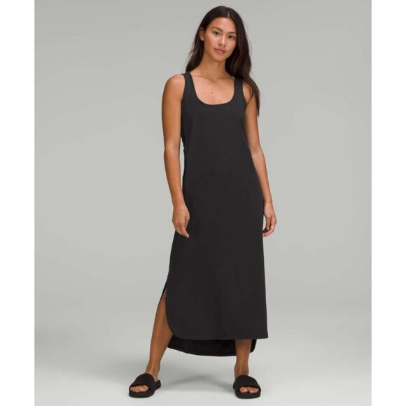 Lululemon Pima Cotton Open-Back Midi Dress Black Stretchy - Picture 2 of 11